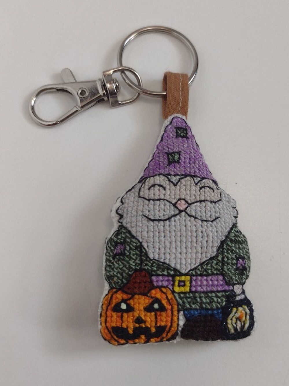 Handmade Double-sided Halloween Keychain, Patchwork Gnome & Pumpkin Glow In Dark